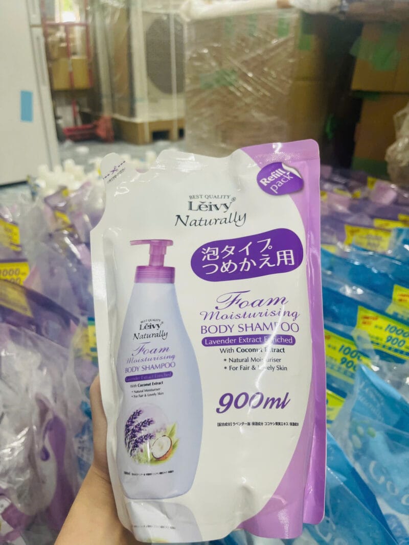 Sữa tắm Leivy Naturally Foam Moisturising Body Shampoo Lavender Extract túi 900ml